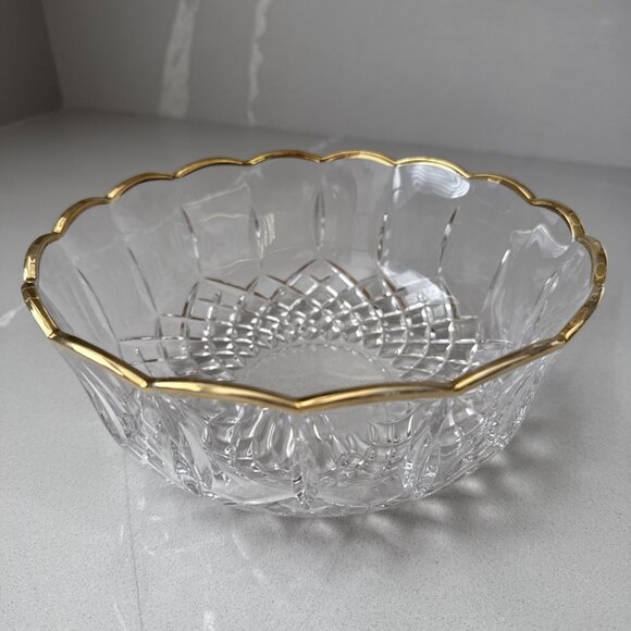 Royal Crystal Rock RCR 9" Opera Bowl 24% Italian Lead Crystal Glass Gold Trim - Picture 1 of 8